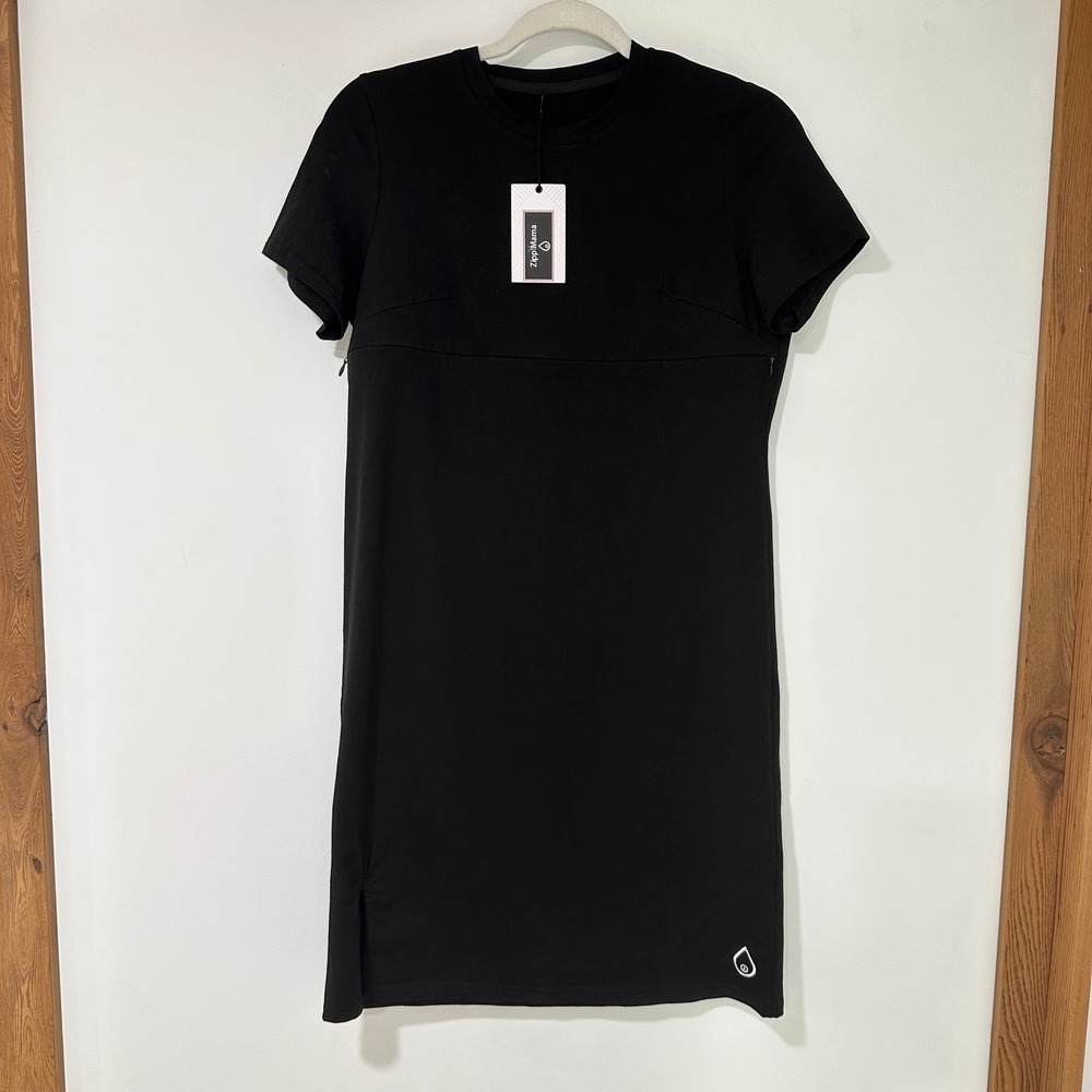 ZippyMama Nursing Dress Womens Small Black Cotton Spandex Zipper Breastfeeding